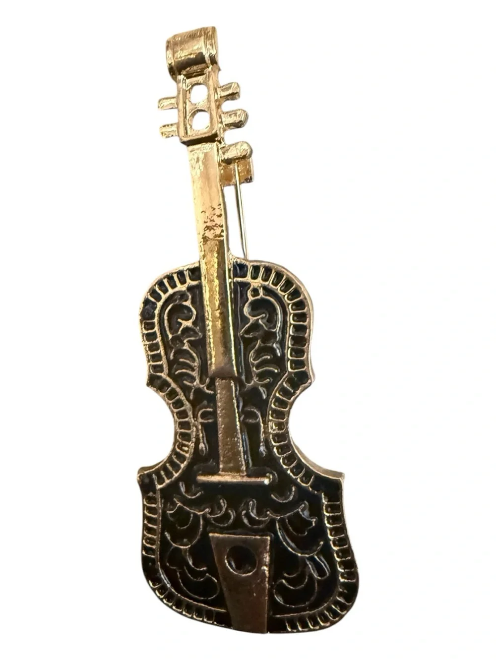 Vintage Gold and Black Violin-Shaped Decorative Pin